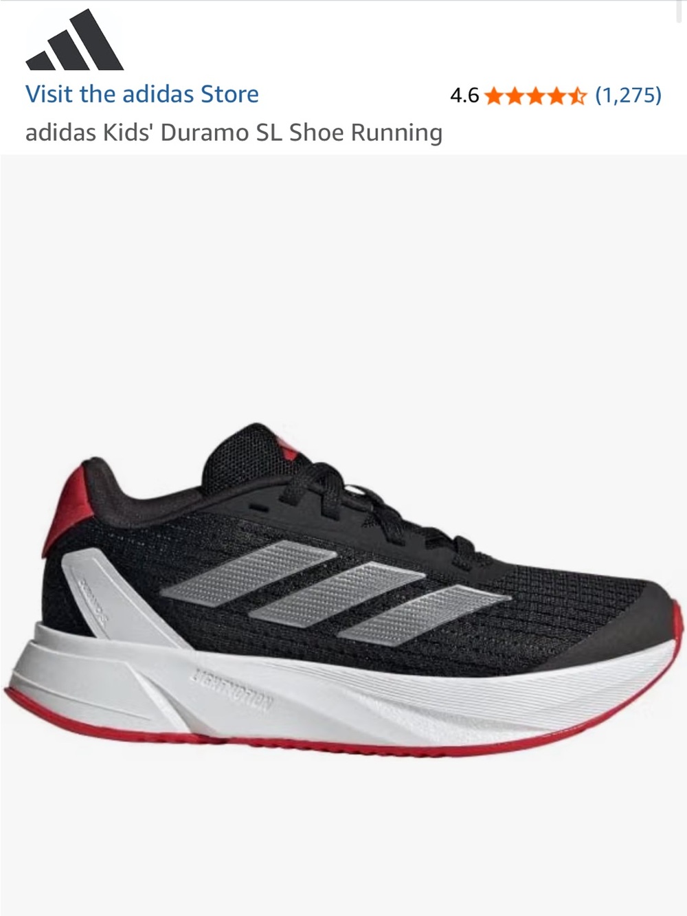 adidas Kids Black Mesh Sneakers with Gray Stripes and Red Accents